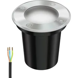 ledscom.de Bodeneinbauleuchte BOLI für außen, IP67, edelstahl, gefrostet, rund, 108mm Ø inkl. LED Lampe 450lm warmweiß