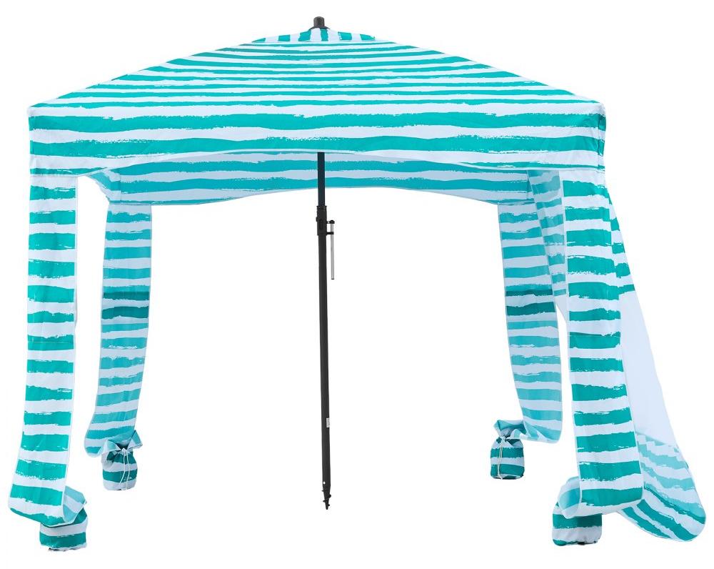 Strandkabine, geräumiges Modell - 183 x 183 cm - Grün gestreift - UPF 50+ Sonnenschutz