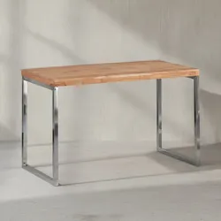 KADIMA DESIGN Schreibtisch ISEN: Massivholz, Landhausstil, verchromtes Metallgestell, 50 kg Belastung
