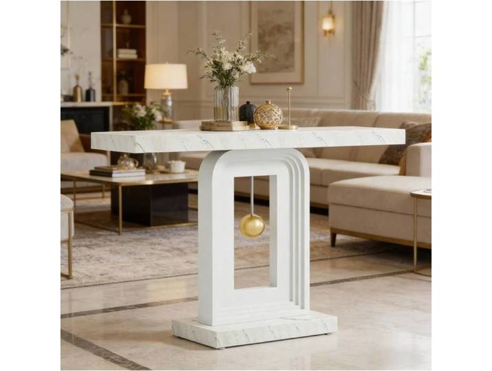 Table console moderne 100 cm blanche effet marbre structure MDF design géométrique