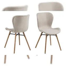 Ebuy24 Bali Esszimmerstuhl Stoff sandfarben und massiven Beinen aus Eiche. 2er Set