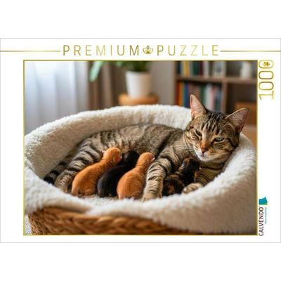 CALVENDO Puzzle Schnurrendes Wohlgefühl im Katzenkörbchen | 1000 Teile Lege-Größe 64x48cm Foto-Puzzle für glückliche Stunden