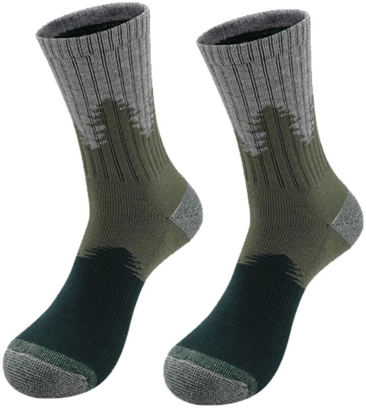 INF Wadenlange Sportsocken L 39-44 – Antibakterielle Merinowoll-Mischung, feuchtigkeitsableitend, gepolstert, rutschfest Grau+Grün