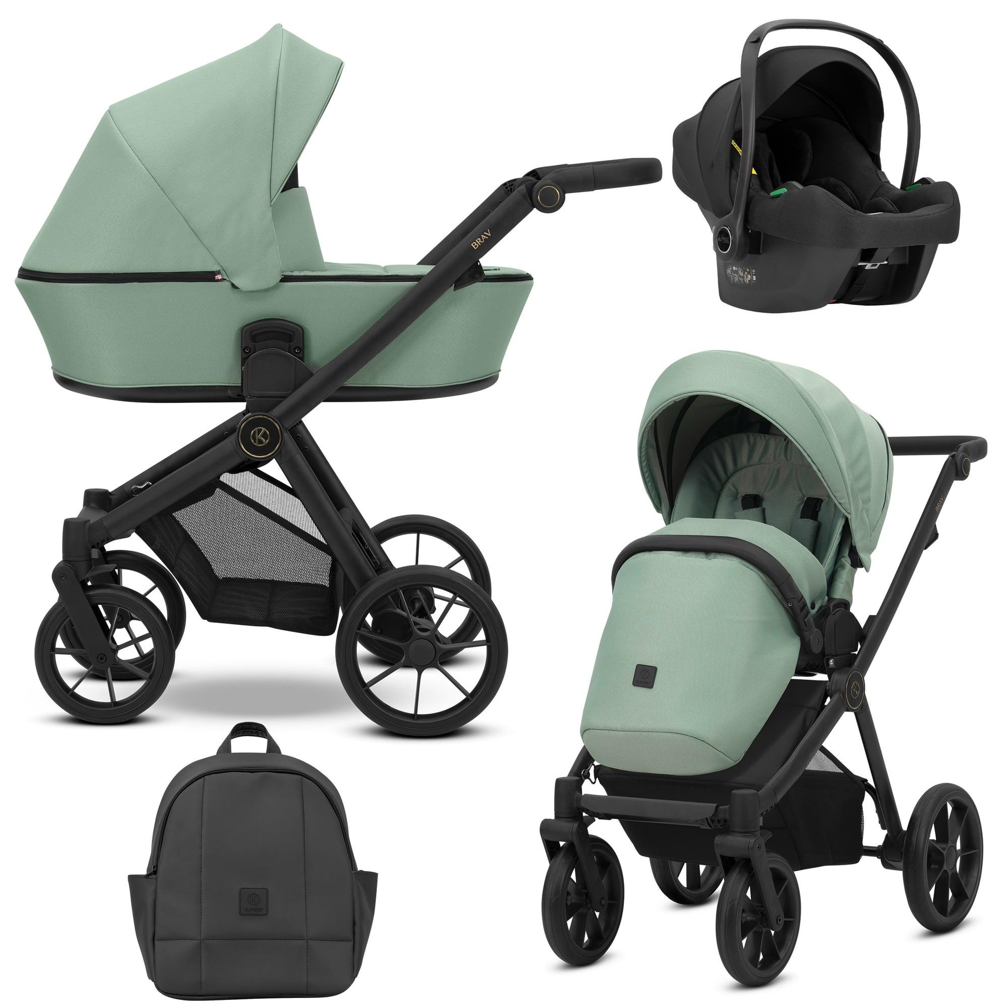 Kunert Brav 3-in-1 Kombikinderwagen Mint mit Babyschale, schwarzer Rahmen