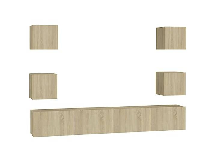 Todiikf 6-TLG. TV-Schrank Set Wandmontage Hängeschrank Sonoma-Eiche Platzsparendes Wandboards-Ensemble für Wohnzimmer und Flur, modulare Anordnung mit reichlich Stauraum.