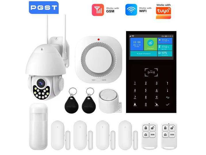 Système d’alarme WiFi GSM pour sécurité maison, compatible avec Tuya Smart App, alarme anti-cambriolage sans fil, commande par Alexa