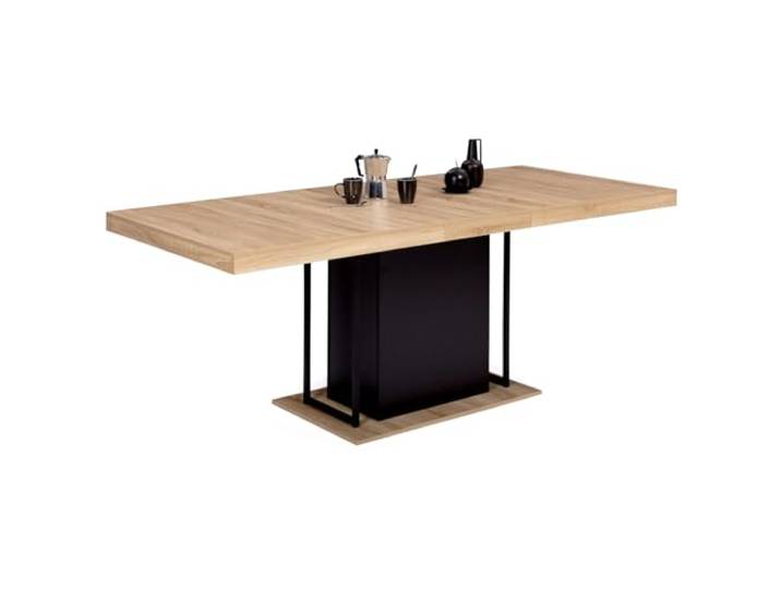 IDMarket - Ausziehbarer rechteckiger Esstisch UGO 6-10 Personen Holz in Buchenholzoptik und Schwarz 160-200 cm