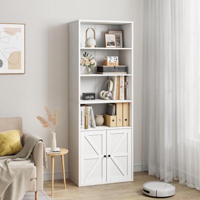 Garvee "71.4"" Black Farmhouse 6-Tier Bookcase w/ Barn Doors"