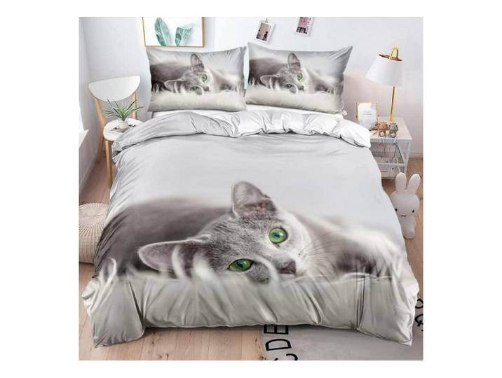 LuxusKollektion Jugendbettwäsche Bettwäsche 200x220 Katze Blau 3D Wendebettwäsche