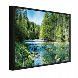 BILDER mit Rahmen Natur Wald Fluss Grün Leinwandbild Wandbild 100x70 cm
