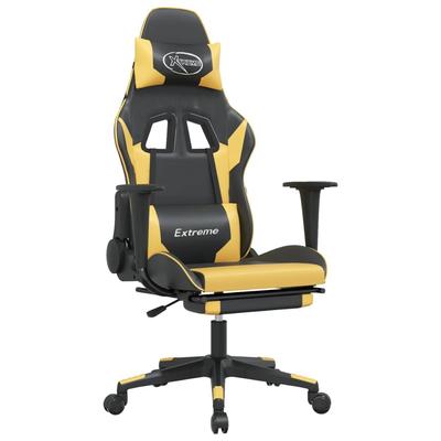 Décoshop26 - Bürostuhl Gaming-Stuhl auf Rollen mit Fußstütze schwarz-goldenes PVC DEC025773