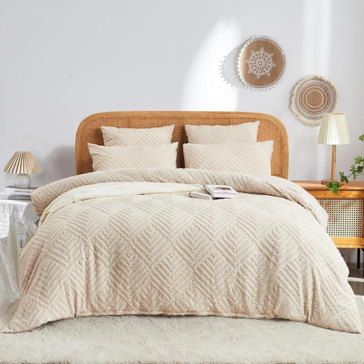 Getufte Dekbedset Boho Stijl in Beige - Zachte Microvezel - 220 x 240 cm