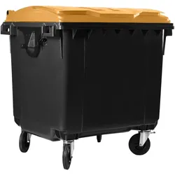 Hardwex Müllcontainer 1100 l Schwarz mit orangenem Flachdeckel