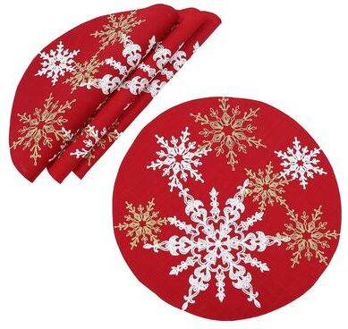 Manor Luxe "Magical Snowflakes Christmas Placemats 14""x20"", Set of 4, Red"