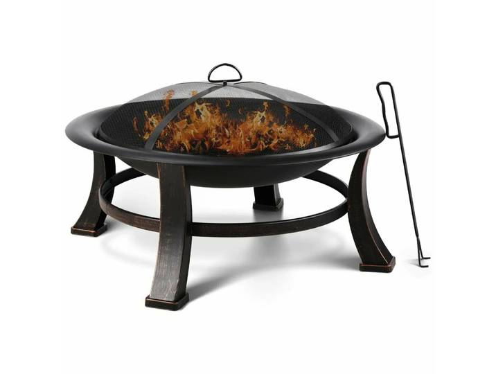 Brasero extérieur pour jardin, foyer à bois, brasero rond de 76 cm avec grille de barbecue, grille de cuisson, pare-étincelles, pelle à feu
