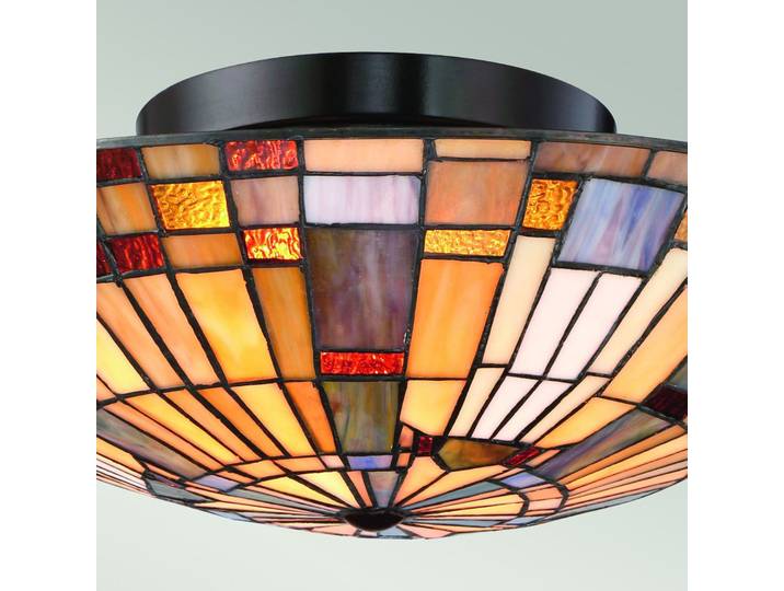 Inglenook Deckenleucht, bunt/bronze, 41 cm - QUOIZEL - Wohnzimmer - Tiffany - Glas - Rund
