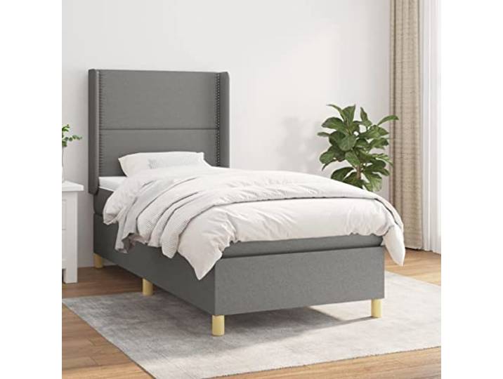 YNGBHFNOP Strapazierfähiger Stoff Atmungsaktiv Höhenverstellbares Kopfteil Boxspringbett mit Matratze Dunkelgrau 90x200 cm Stoff verstellbares Kopfteil Taschenfederkern Topper