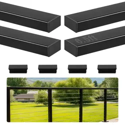 VEVOR Balkon Geländer aus Edelstahl, 4er-Pack, rechteckiger Handlauf für Treppendecks oben für Außen-/Innenstufen mit Endkappe, mattschwarze Beschichtung, Kabelgeländer-Set, 50x25x1981 mm