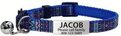 Uplifted Finds Bohemian Personalized Breakaway Cat Collar blue