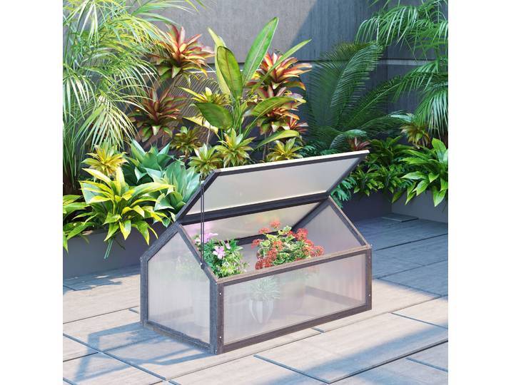 Outsunny Mini Serre Bois Polycarbonate 90x52x49,5 cm Gris