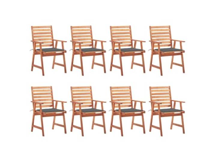 KUTYWEXFM 8er Set Gartenstühle mit Kissen, Akazienholz Armlehnstühle Rustikales Lattendesign und anthrazitgraue Sitzpolster mit Haltebändern für gesellige Runden auf der Terrasse.