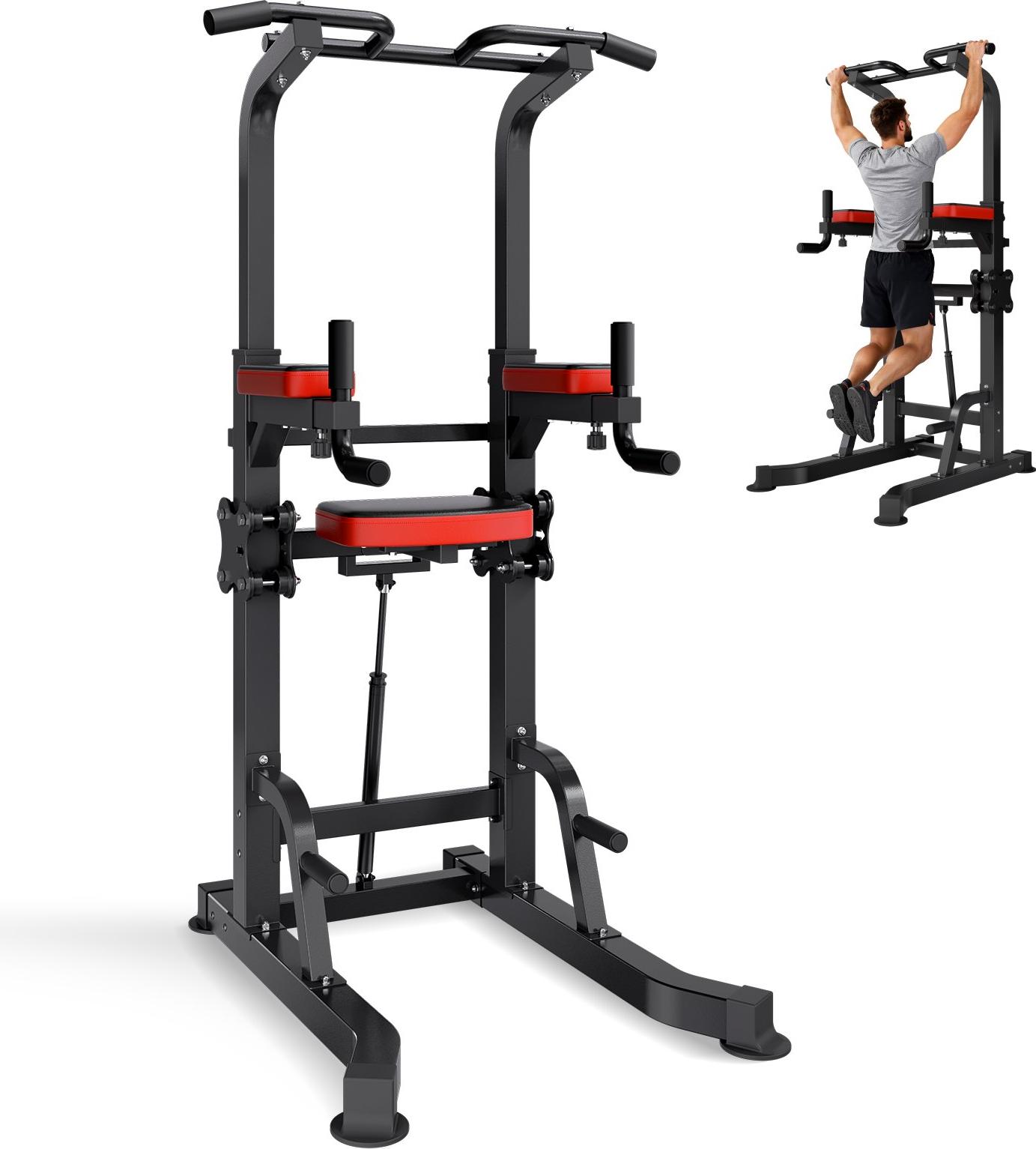 Klimmzugstation & Klimmzugstange - Kraftturm Dip-Station - 150 kg Tragkraft - H-Rahmen - Stabiler Sockel - Trittplattform - 9-fach Höhenverstellbar - Für Oberkörpertraining