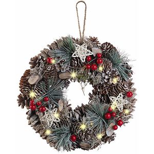 Böttcher-AG Weihnachtskranz ZX6084910, Türkranz, Ø 30 cm, Tannenzweige aus Kunststoff, mit 15 LEDs, batteriebetrieben