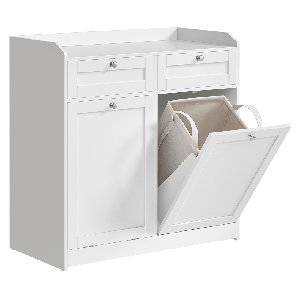 VASAGLE Badschrank mit Wäschekörben und Schubladen wolkenweiß BBC751W01