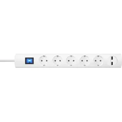 Kopp 233602000 UNOversal PLUS 5-fach, 2-fach USB-Ladeport 2100mA, Schalter, Berührungsschutz, 90° gedrehte Töpfe, Farbe: weiß