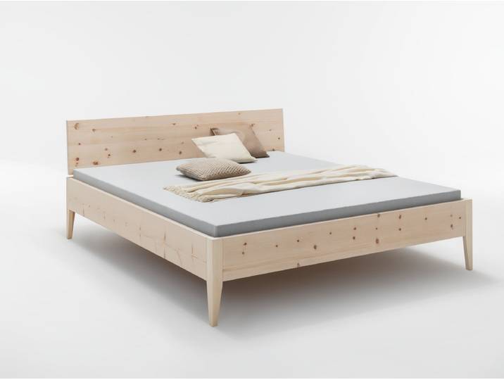 Zirbenbett Majvi, Zirbe massiv unbehandelt, Größen: 190 / 200 x 90, 100, 140, 180cm, Massivholzbett