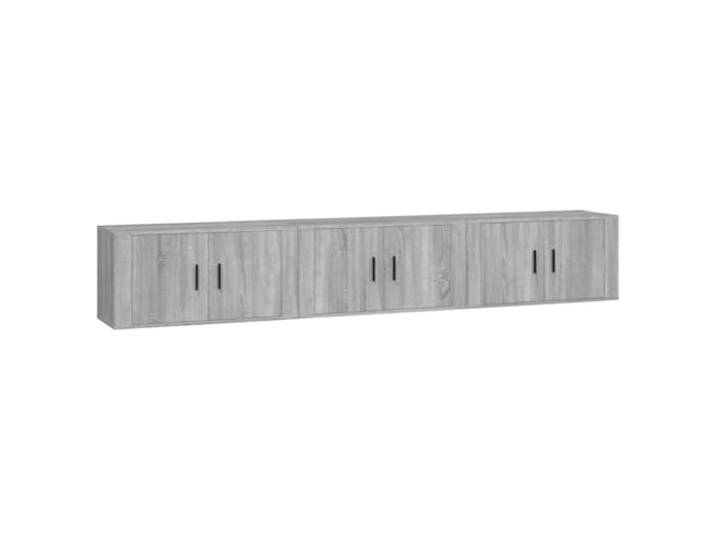 Kaorsrow TV Lowboard Schrank 3er Set Hängend Grau Sonoma 80x34,5 cm Platzsparende Wandschränke aus Holzwerkstoff im 3er Set für Wohnzimmer und Schlafzimmer mit viel Stauraum hinter der Tür.