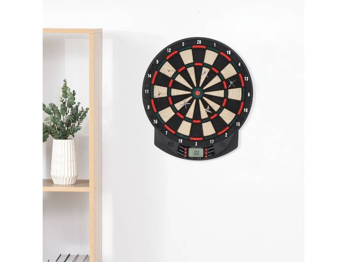 HOMCOM Cible Fléchettes Électronique 185 Jeux LCD Noir
