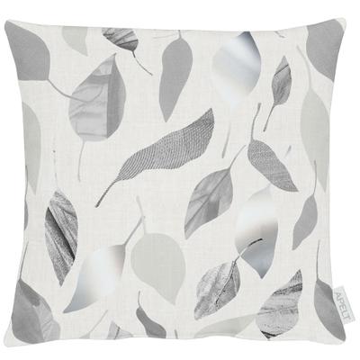 Dekokissen APELT "3406, 1 Stück, Blätterdesign - Kissenhülle ohne Füllung", grau (grau, weiß, bedruckt), B:40cm L:40cm, Obermaterial: 75% Polyester, 25% Baumwolle, Dekokissen_Sitzkissen_Kissenhüllen, Reißverschluss, ohne Füllung, Herbstblätter