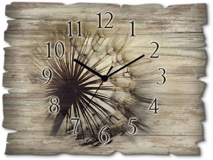 Wanduhr ARTLAND Grosse Pusteblume , blau, B:40cm H:30cm T:0,6cm, Wanduhren, Wanduhr, wahlweise mit Quarz- oder Funkuhrwerk, lautlos ohne Tickgeräusche