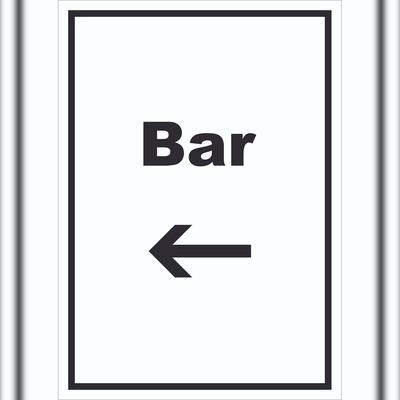 Bar Schild mit Text und Richtungspfeil links Pub Kneipe hochkant A3 (297x420mm)