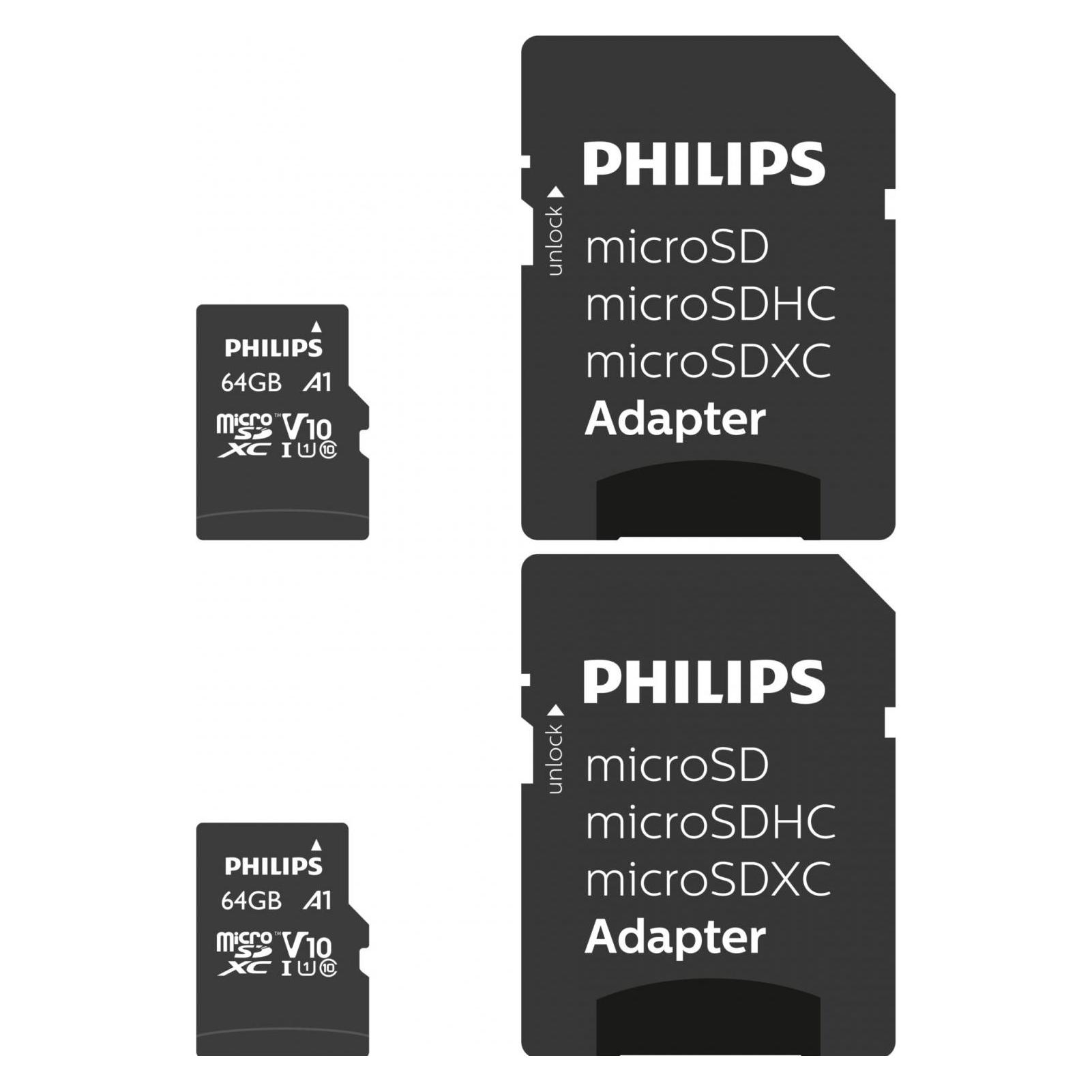 Philips MicroSDXC 2-Pack 64GB Class 10 UHS-I U1 incl. Adapter (64 GB, microSDXC, U1, UHS-I) (PHMSDA64GUHSIU1P2)