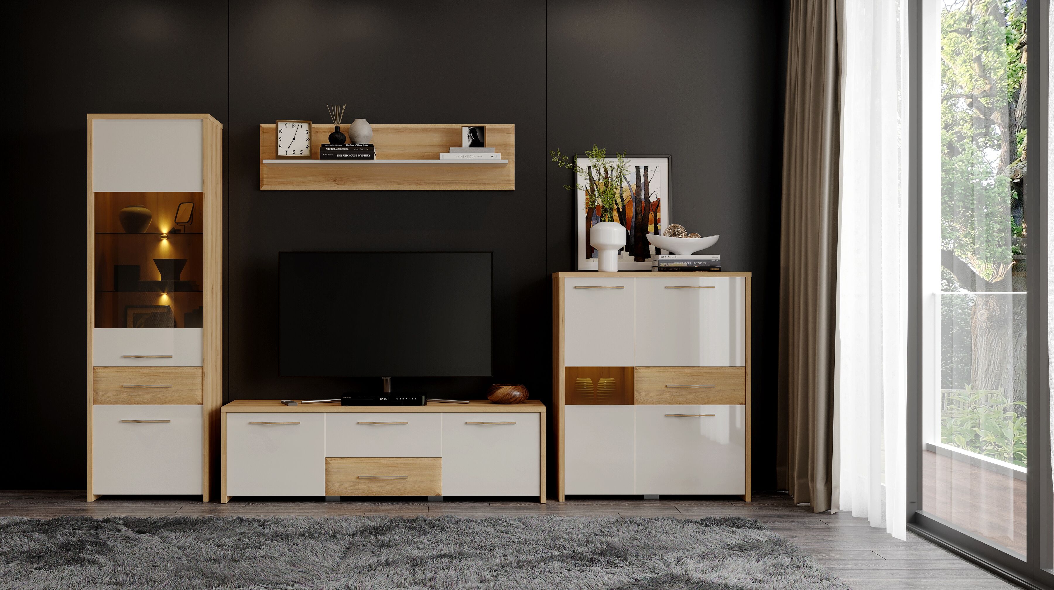 TV-Board GOODPRODUCT "Gala", beige (beige, pacific walnuss decor), B:161cm H:48cm T:46cm, Holzwerkstoff, MDF, Sideboards, TV-Board, UV lackiert, kratzfest, hochglänzend beige, pacific walnuss decor B/H/T: 161cm x 48cm x 46cm, Breite 161, 2 Stk., 2 Stk.
