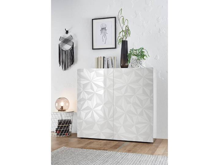 Buffet haut Prisma 121 x 111 x 42cm Blanc/Blanc brillant