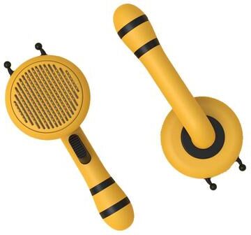 United Bee Cat Grooming Brush Self Cleaning Pet Hair Remover Massage Comb For Cats And Dogs yellow