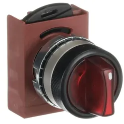 ABB P9MSLZ5R Wahlschalter 3 Pos rot, bel kurzer Griff, 3 Pos: -45 ̊ / 0 ̊ / 45 ̊ -45 ̊ verrastend / 45 ̊ Rückzug nach 0 ̊, Kontakthalter und Kontermutter