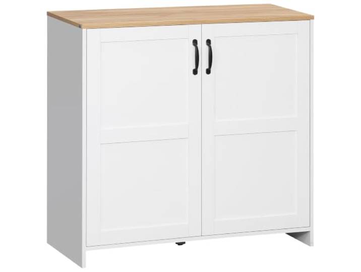 HOMCOM Aufbewahrungsschrank Weiß Holzoptik 90x39.5x88cm Küchenbuffet, Schrank, 2 Türen, 2 verstellbare Regale