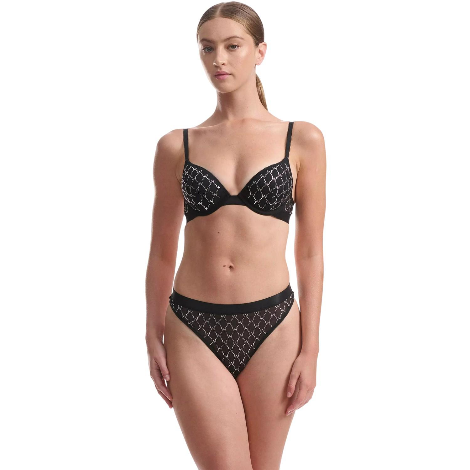 Wolford Dames-string met logo, doorschijnend (Zwart)