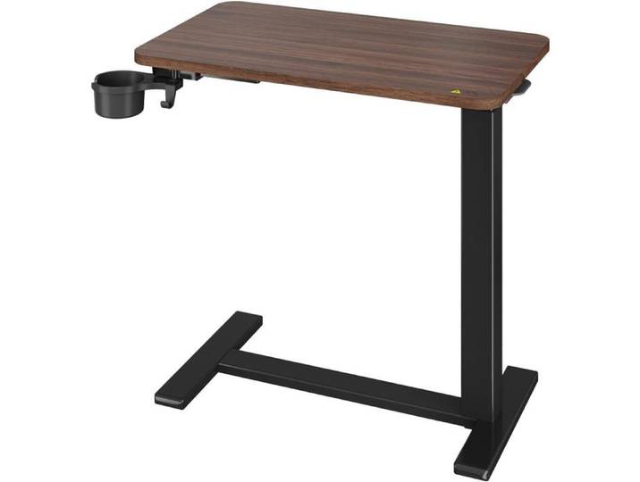 Table d'appoint à hauteur réglable avec levage pneumatique et porte-gobelet pour chevet Noyer