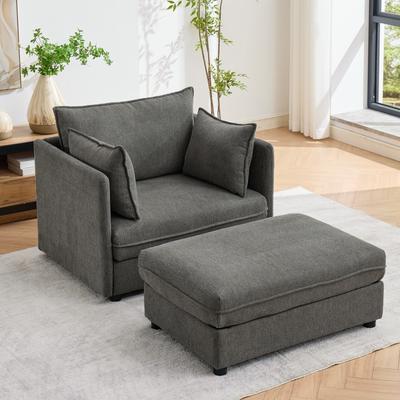 GREATPLANINC Oversized Chenille Lounge Chair with Storage Ottoman