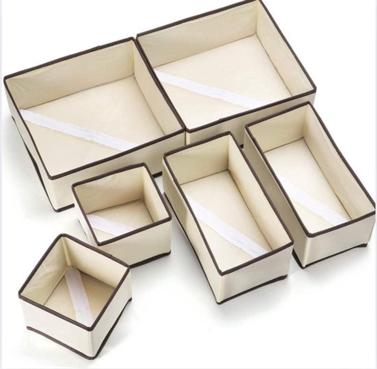 6-delig opvouwbaar lade-opbergsysteem voor kleding, sokken en accessoires, off-white