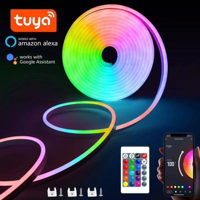 GlowBake Flexible RGB Neon LED Strip, IP65 Waterproof, USB DIY Neon Ribbon With Tuya Smart Life App & Voice Control For H 2m