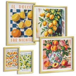 BILDER SET 5er Set - 50x50 cm & 20x30 cm & 40x60 cm Goldrahmen - Zitronenbäume im Topf