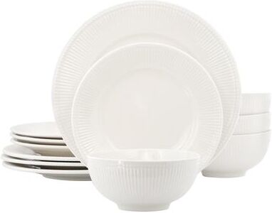 Elama 12 Piece Round Stoneware Dinnerware Set in White
