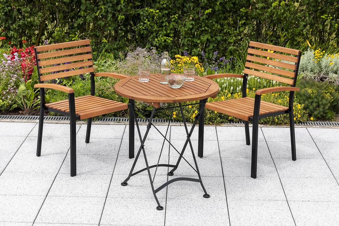 MERXXHANDELS Schlossgarten Set 3tlg 2 Sessel Klapptisch Ø 70cm 16946313