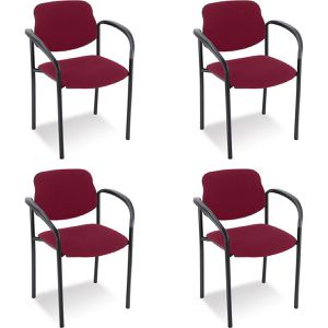 Nowy-Styl Besucherstuhl Styl arm black, stapelbar, Armlehnen, Vierfußstuhl, Stoff, bordeaux, 4 Stück